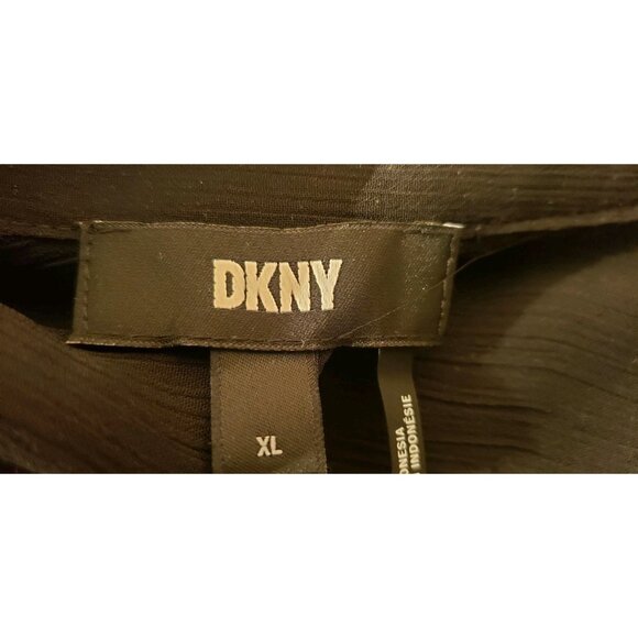 NWT DKNY WOMEN'S BUTTON-DOWN CHIFFON BLACK SHIRT XLARGE - Picture 7 of 9
